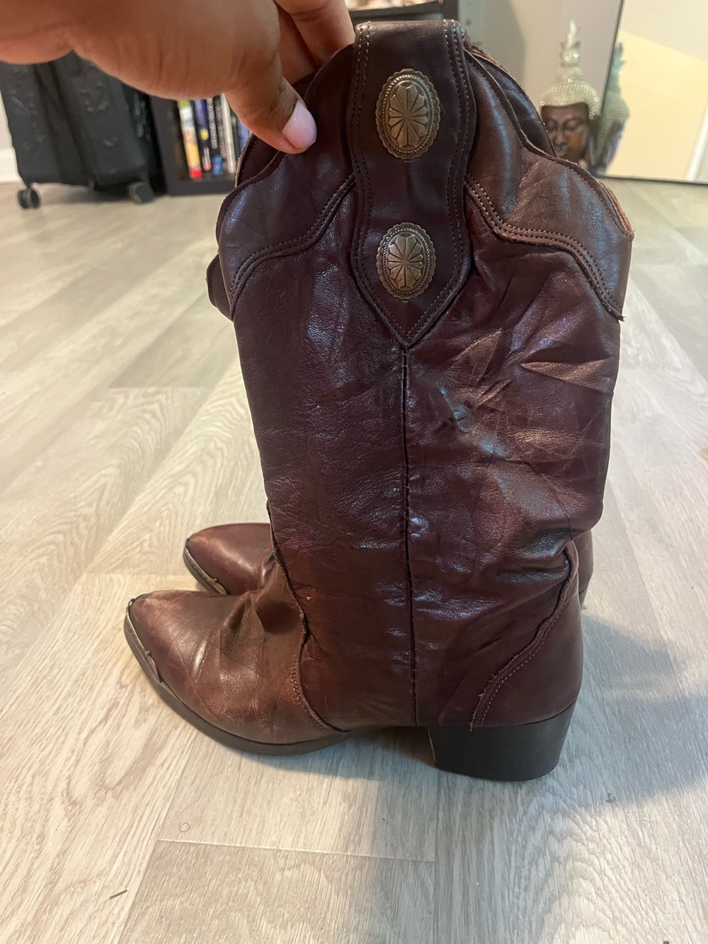 Genuine Leather Cowboy Boots - Brown -Western Boho